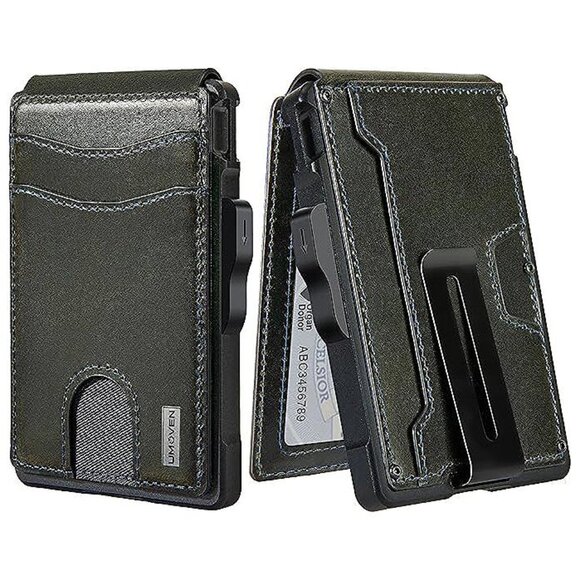 Other - Wallet for Men - with Money Clip Slim Leather Slots , Dark Olive Green